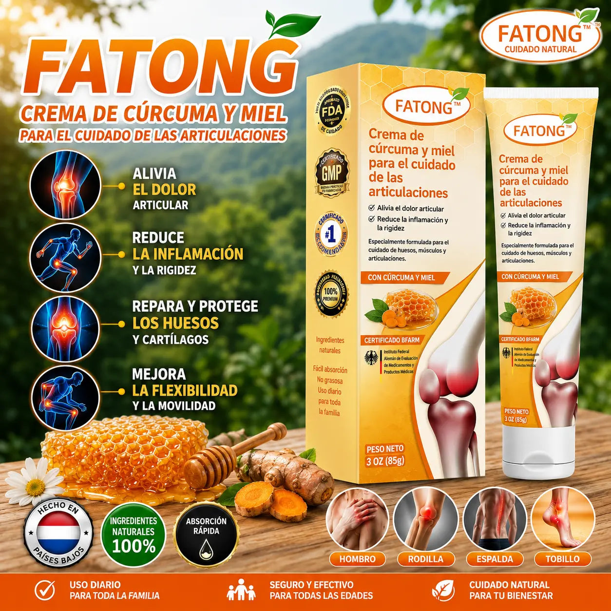 Crema Fatong de Miel y Cúrcuma para el Cuidado de las Articulaciones
