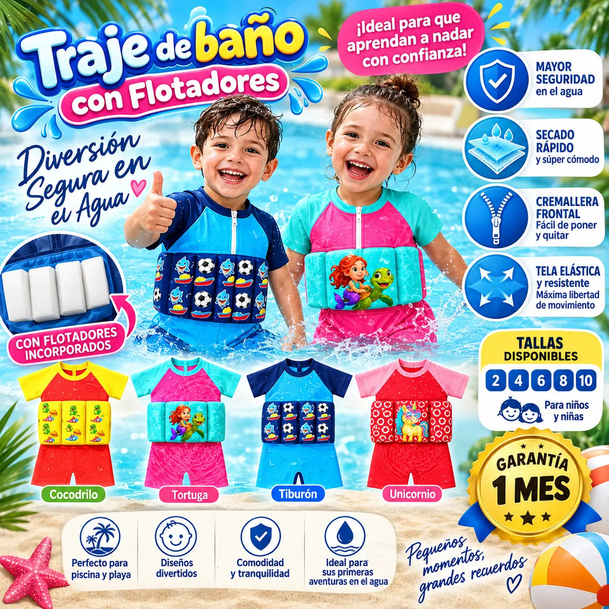 🏊‍♀️💦 Combo Acuático Infantil | Traje + Gorro