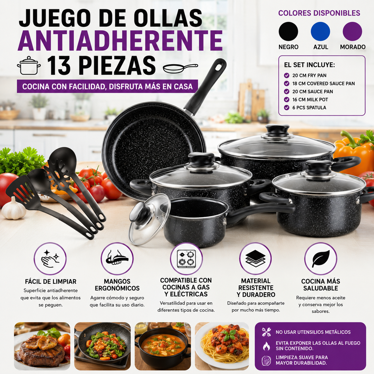 Batería Cocina Ollas 13 Piezas Utensilio