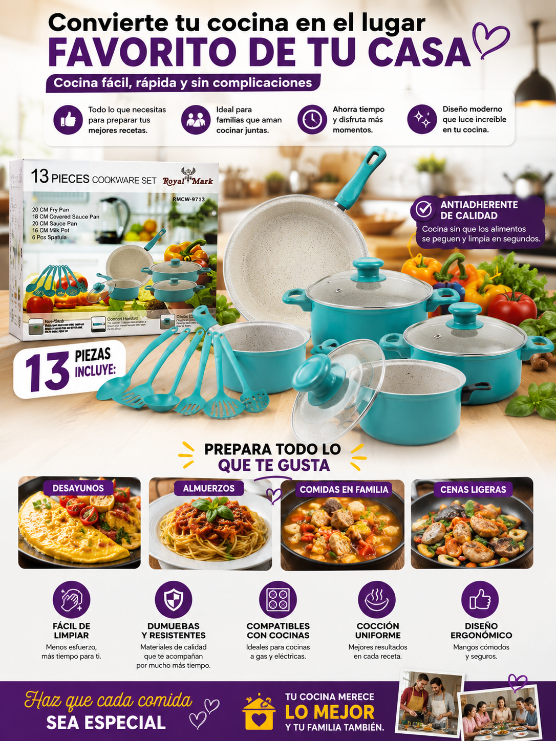 Batería Cocina Ollas 13 Piezas Utensilio